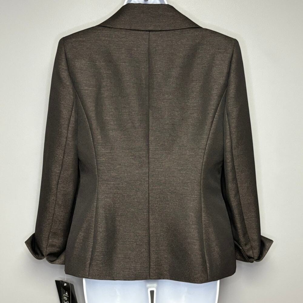 NWT Le Suit Brown Shimmer Pleated Collar Jackie O Old Money Blazer Womens Sz 6 - Picture 3 of 6